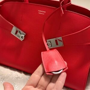 Salvatore Ferragamo Red Leather Satchel with Silver Hardware